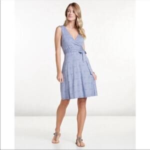 Toad & Co Sz L Cue Wrap Sleeveless Dress Lilac Waves Periwinkle Organic Cotton